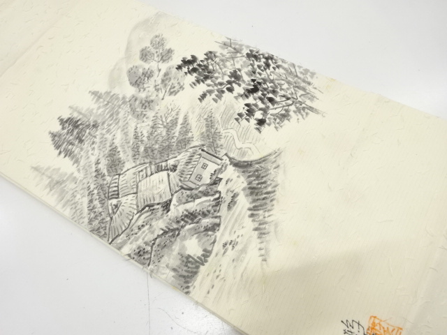 JAPANESE KIMONO / ANTIQUE NAGOYA OBI / SILK / HIGE TSUMUGI / CENERY OF COUNTRYSIDE